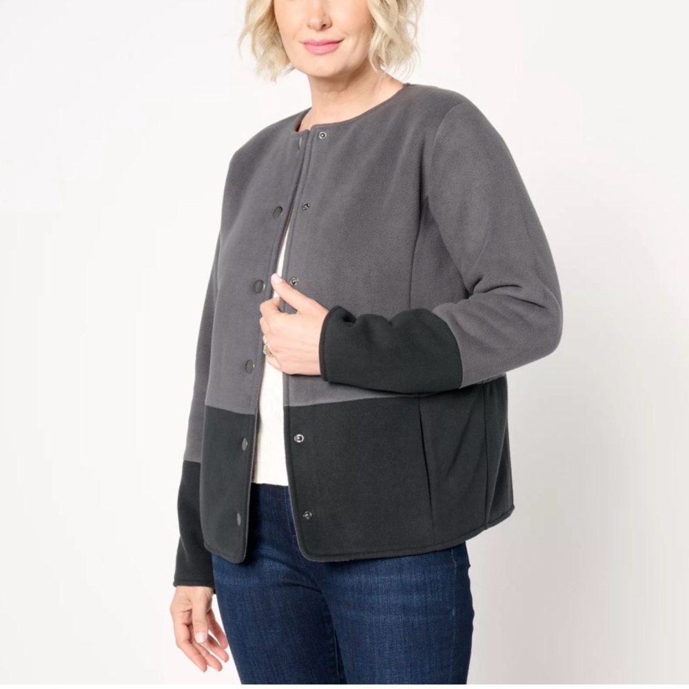 Susan Graver block Fleece snap front jacket